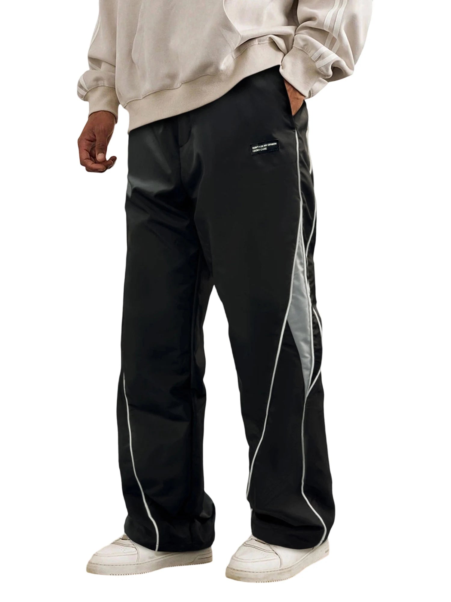 Men's Patchwork Wide Leg Pants Fashionable Casual Contrast Color Loose Sewing Elastic Waist Pants - ALMASTRONG