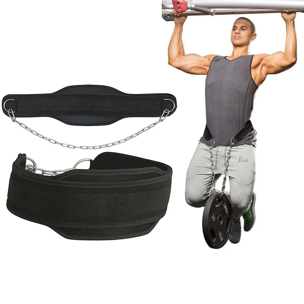 Weight Lifting Dip Belt Neoprene Back Gym Belt with Chain for Fitness