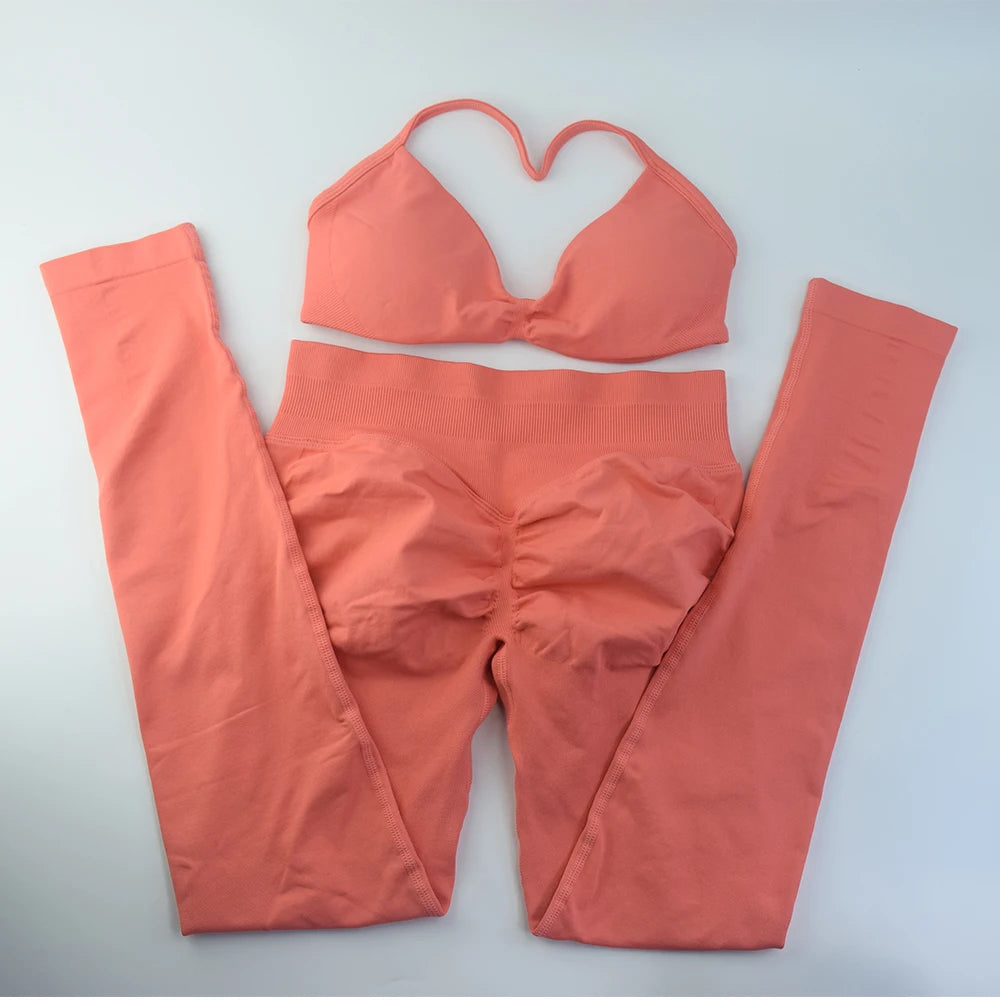 ALMASTRONG Women’s 2PCS Strappy Sports Bra Set – Seamless High-Support Gym Top