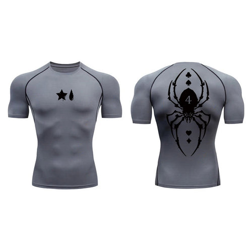 Spider Print Compression Shirt for Men Sporty Quick Dry Long Sleeve
