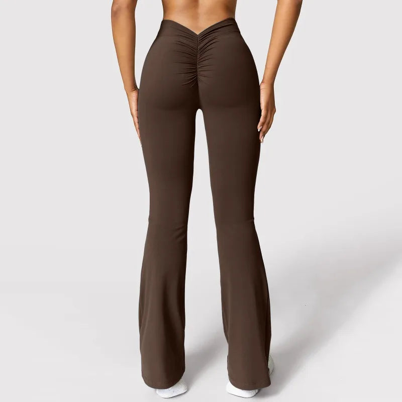 Sexy Yoga Flare Pants Women V-Cut Waist High Waist Push Up Butt