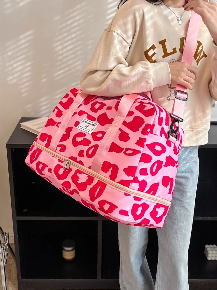 Spacious & Durable Women's Carry-On Travel Bag with Animal Print Nylon