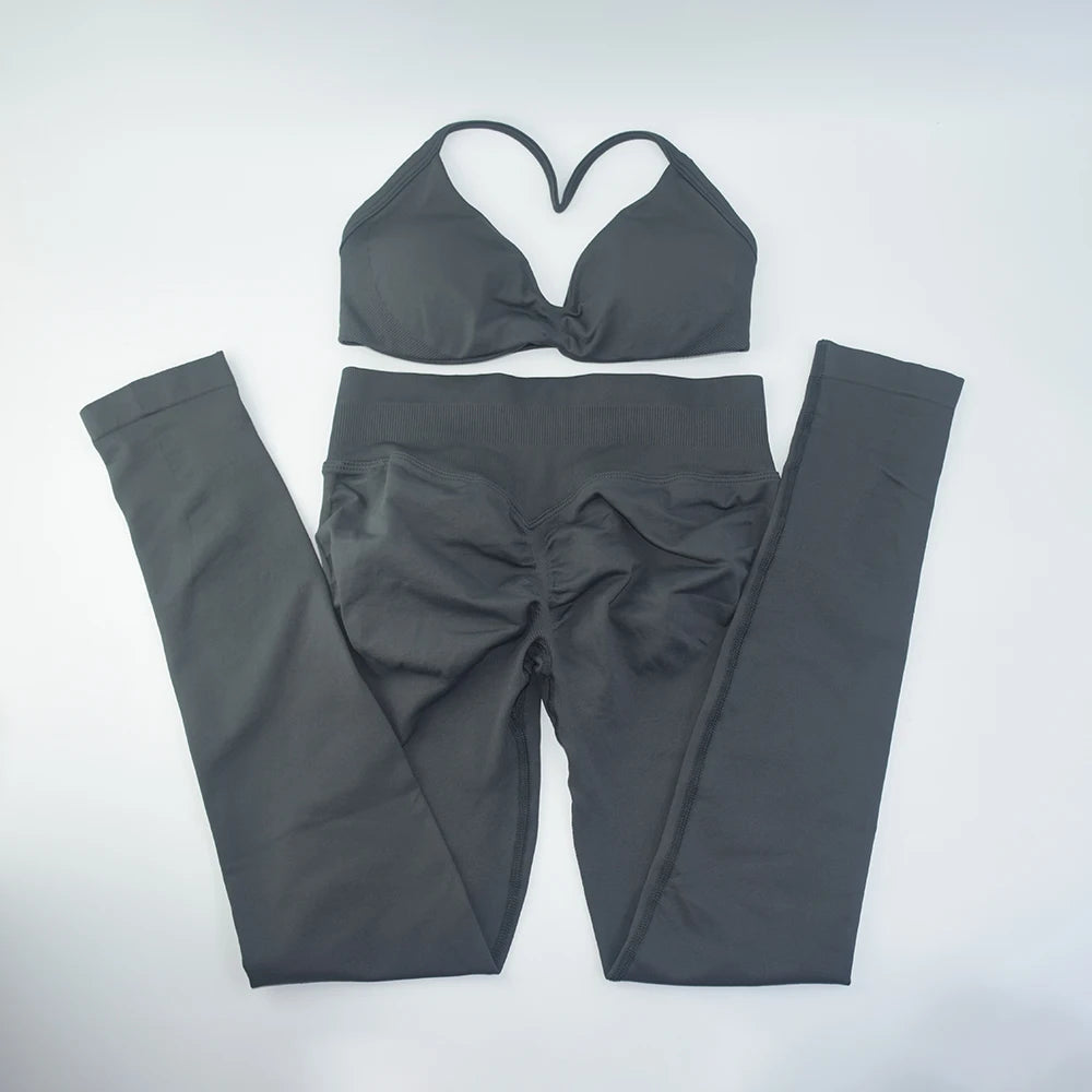 ALMASTRONG Women’s 2PCS Strappy Sports Bra Set – Seamless High-Support Gym Top