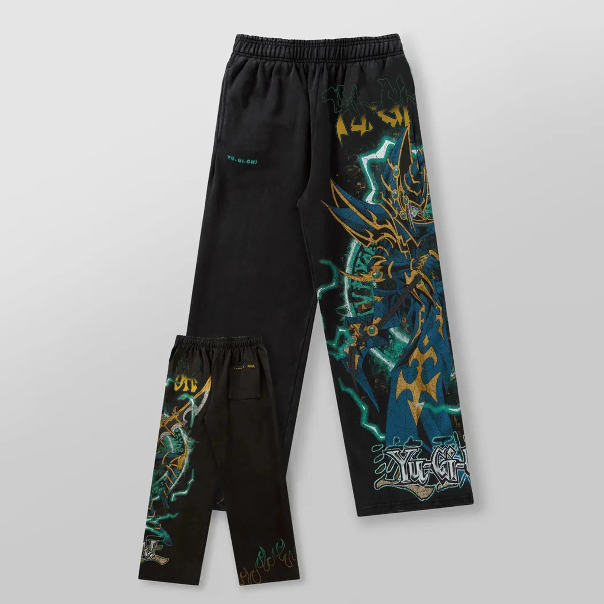 Anime Graphic Sweatpants — Oversized Loose Fit Cotton Streetwear Pants (Blue Dragon / Yugi Design) - ALMASTRONG