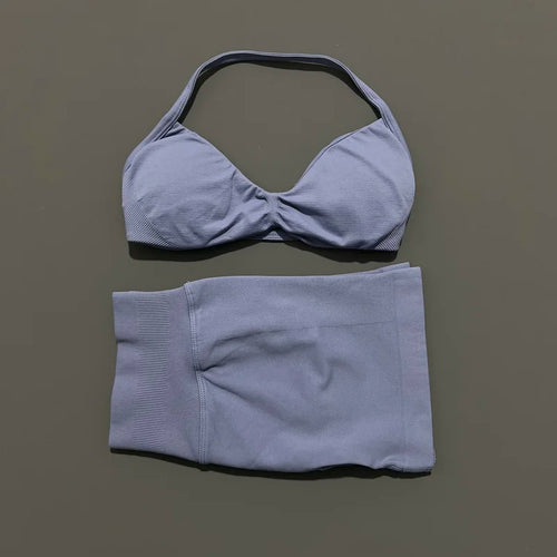 HISTELLO Gym Set 2 Piece Women Strappy Yoga Bra Top Workout Scrunch