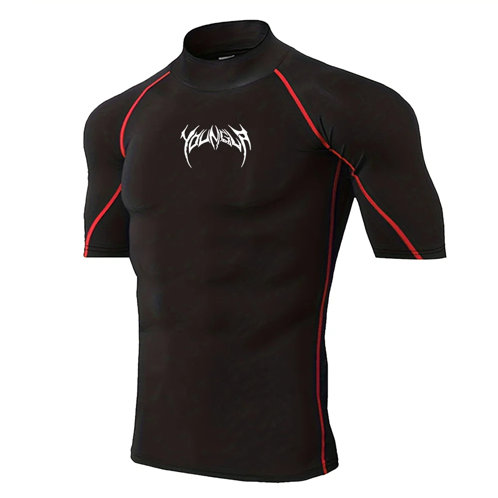 ALMASTRONG Men’s Gothic Compression T-Shirt – High-Neck Quick-Dry Training