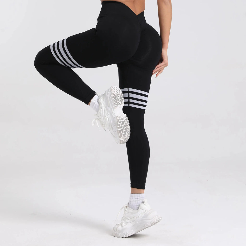 Women V Back Line Leggings Gym Fitness Athletic Workout Elastic