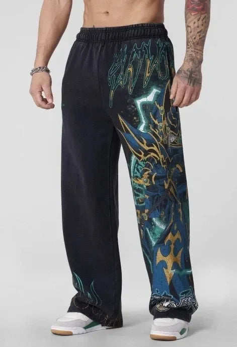 Anime Graphic Sweatpants — Oversized Loose Fit Cotton Streetwear Pants (Blue Dragon / Yugi Design) - ALMASTRONG
