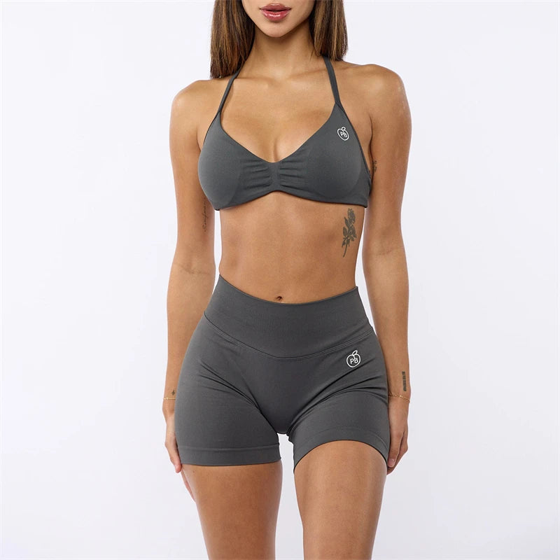 Bum Impact Bra and Shaping Short Set Women Backless Bra & Sports Shorts Sexy Female Seamless Yoga Sportswear Underwear Clothes - ALMASTRONG