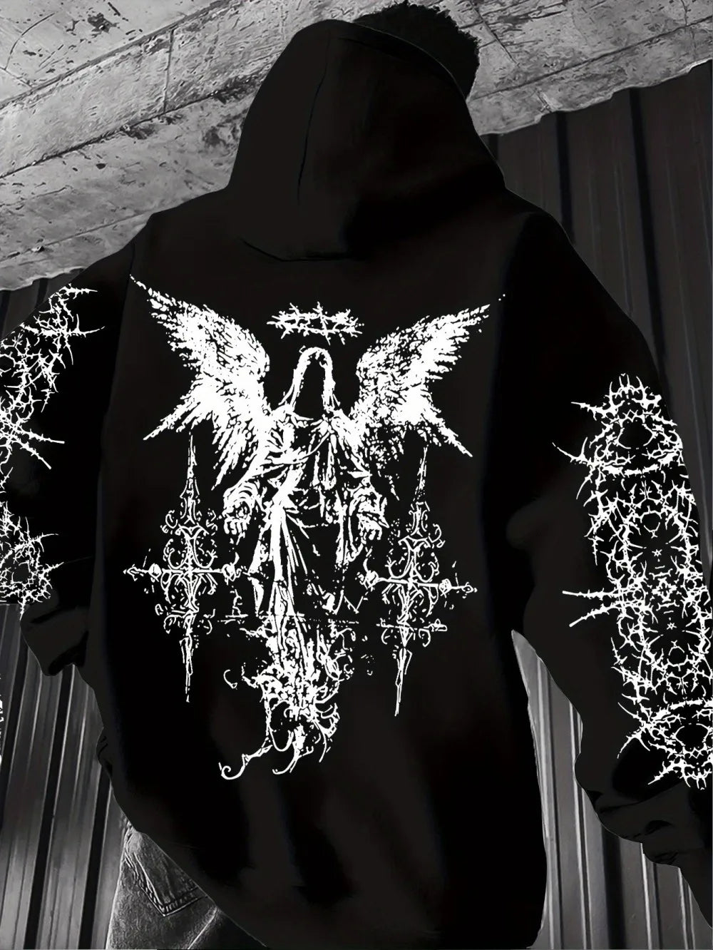 Gothic Style Angel Print Hoodies Men Women Outdoor Street Casual Sport Trend Hip-hop Couple Long-sleeve Autumn Winter Sweatshirt - ALMASTRONG
