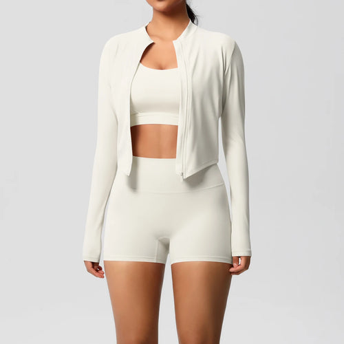 ALMASTRONG 3-Piece Nude-Feel Yoga Set – Women’s Gym Tracksuit Push-Up Outfit