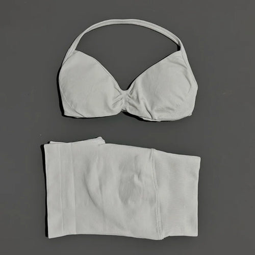 HISTELLO Gym Set 2 Piece Women Strappy Yoga Bra Top Workout Scrunch