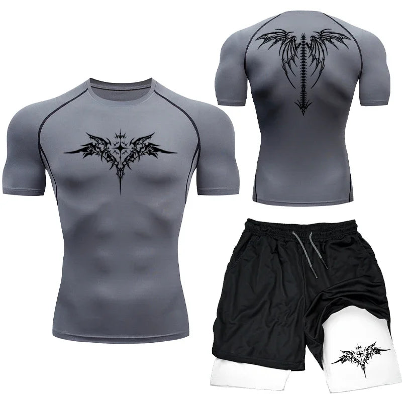 New MMA Boxing Compression Set Sportwear for Men Quick Dry Gym Shorts