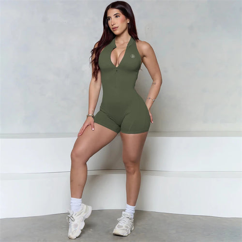 ALMASTRONG Women’s Zipper Scrunch Romper – Sleeveless Sporty Jumpsuit