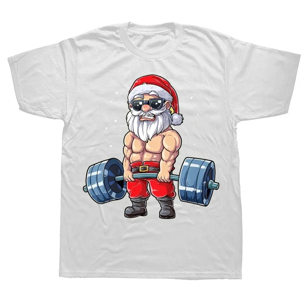Funny Santa Weightlifting Christmas T-Shirt
