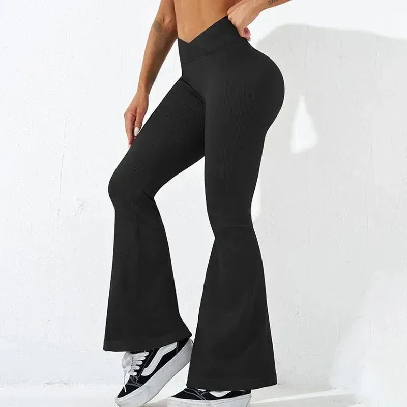 Sexy Slim Flared Pants Cross Waist Legging Women Seamless Gym Running