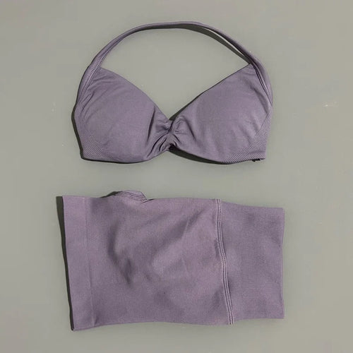 HISTELLO Gym Set 2 Piece Women Strappy Yoga Bra Top Workout Scrunch