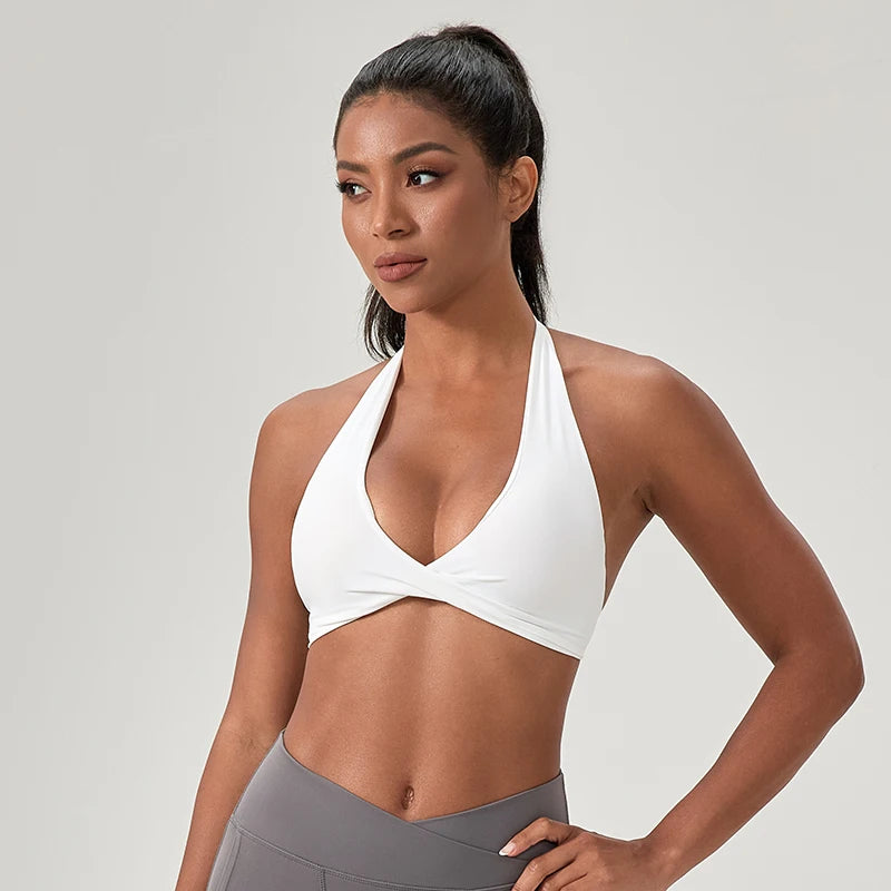 Women’s Halter Neck Sports Bra – Stylish Back Yoga Gym Top