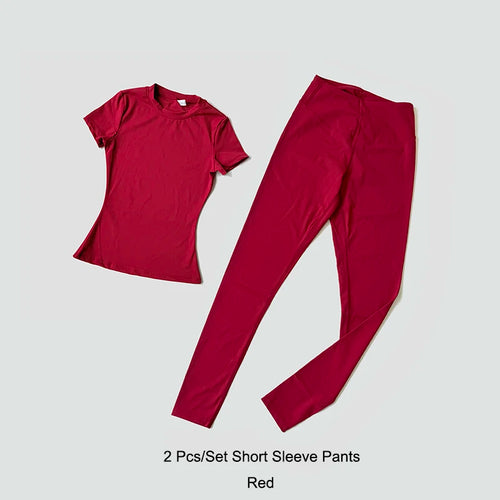 Quick-Drying Gym Leggings Set Sport Suit Short Sleeve Breathable