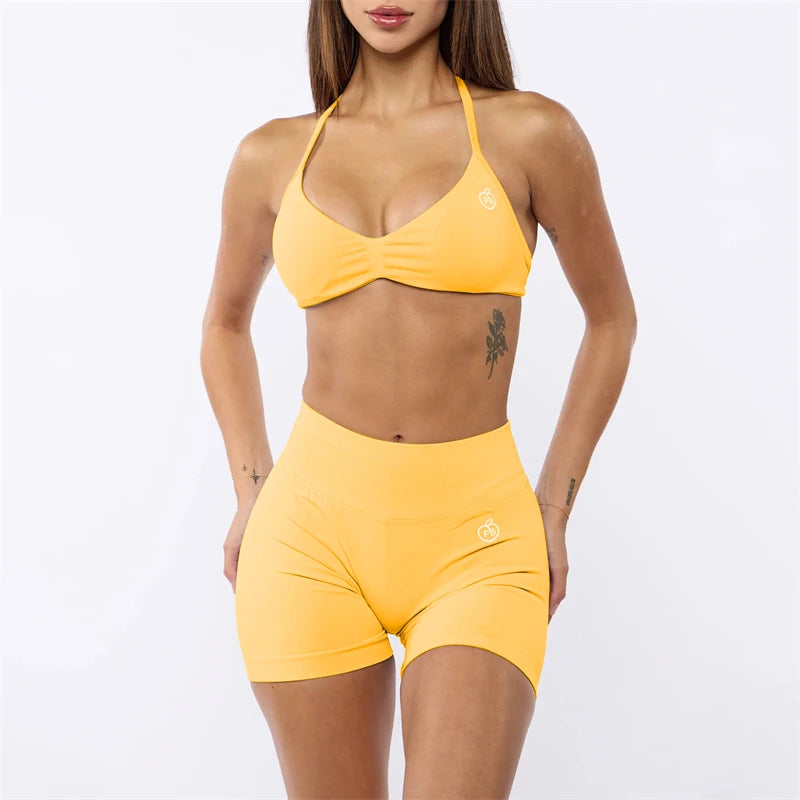 Bum Impact Bra and Shaping Short Set Women Backless Bra & Sports Shorts Sexy Female Seamless Yoga Sportswear Underwear Clothes - ALMASTRONG