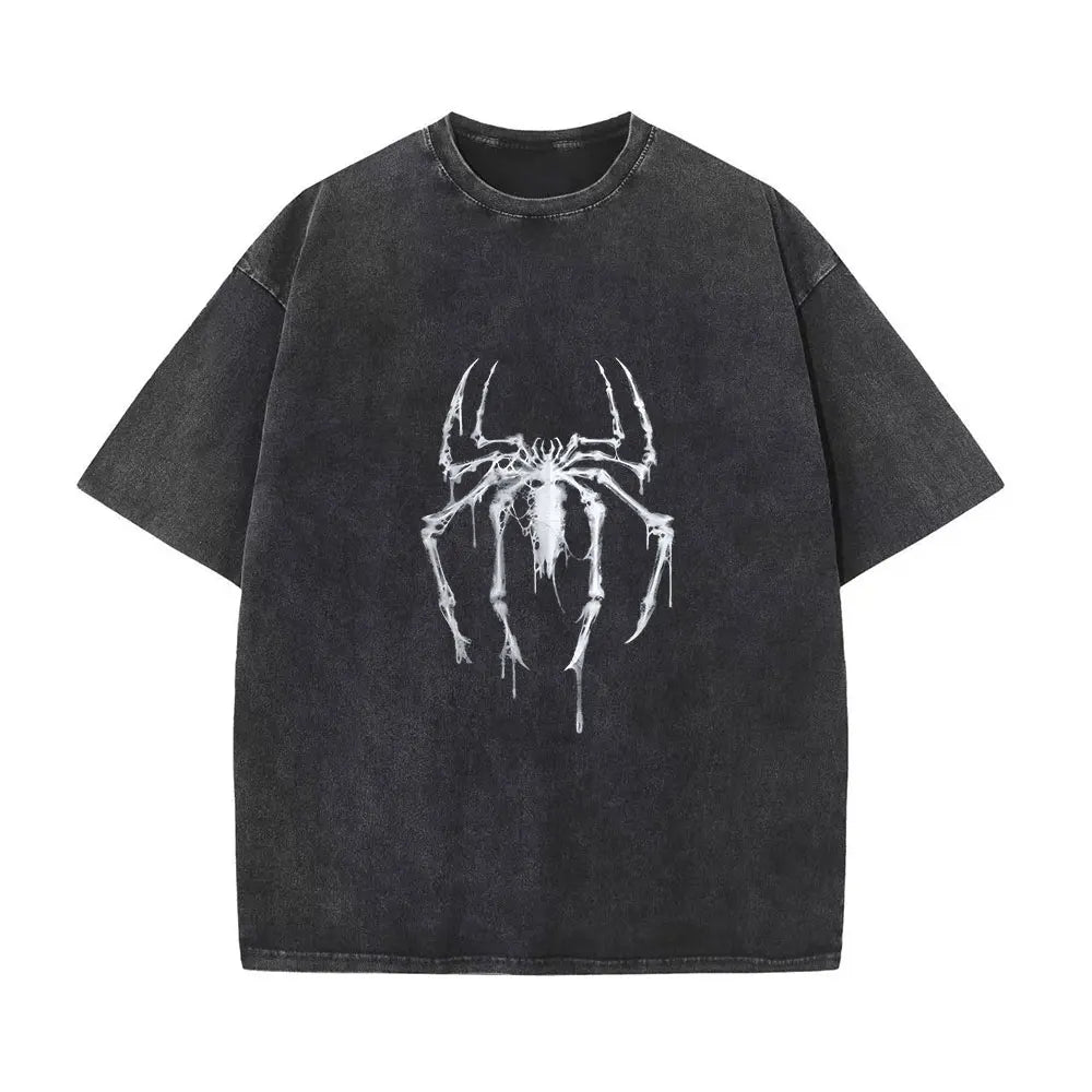 Men's Wash Shirts Vintage Spider Graphic Washed Shirt Colorse Spider Shirt Retro Training Shirt Retro Hero Shirt - ALMASTRONG