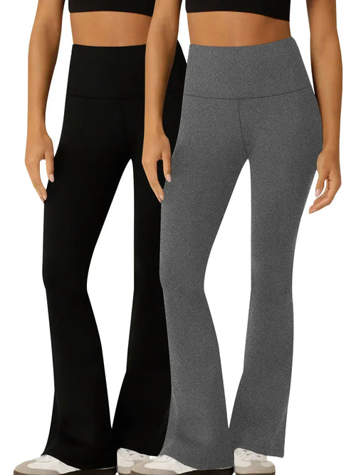 2 Pack Women's Super Soft Flare Pants High Waisted Tummy Control