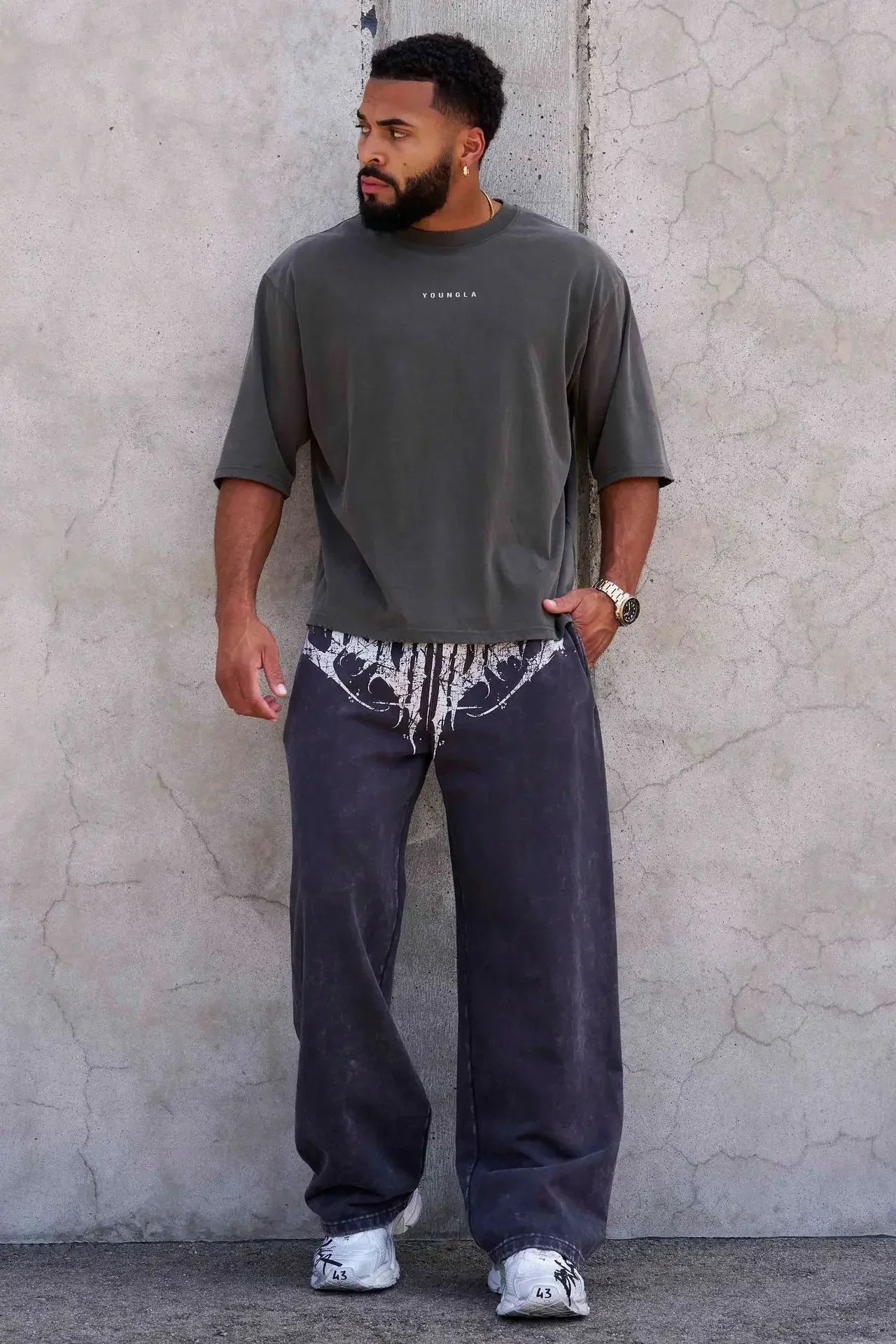 Men's straight legs wide pants fitness training casual sports outdoor running trousers fashion American style brand sports pants - ALMASTRONG