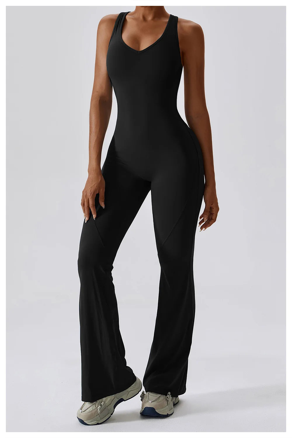 ALMASTRONG women's sports jumpsuit with stretch fabric, suitable for gym, yoga, and fitness workouts, featuring a sleek design.