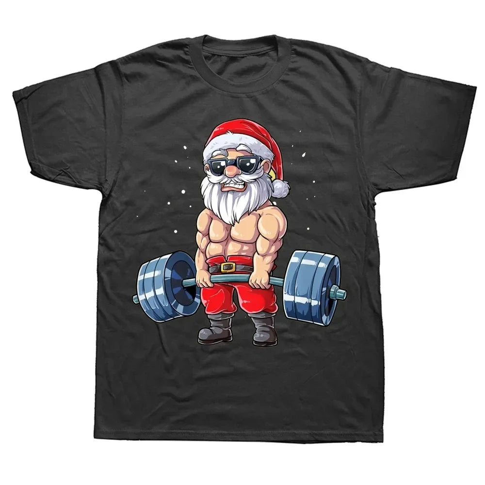 Funny Santa Weightlifting Christmas T-Shirt