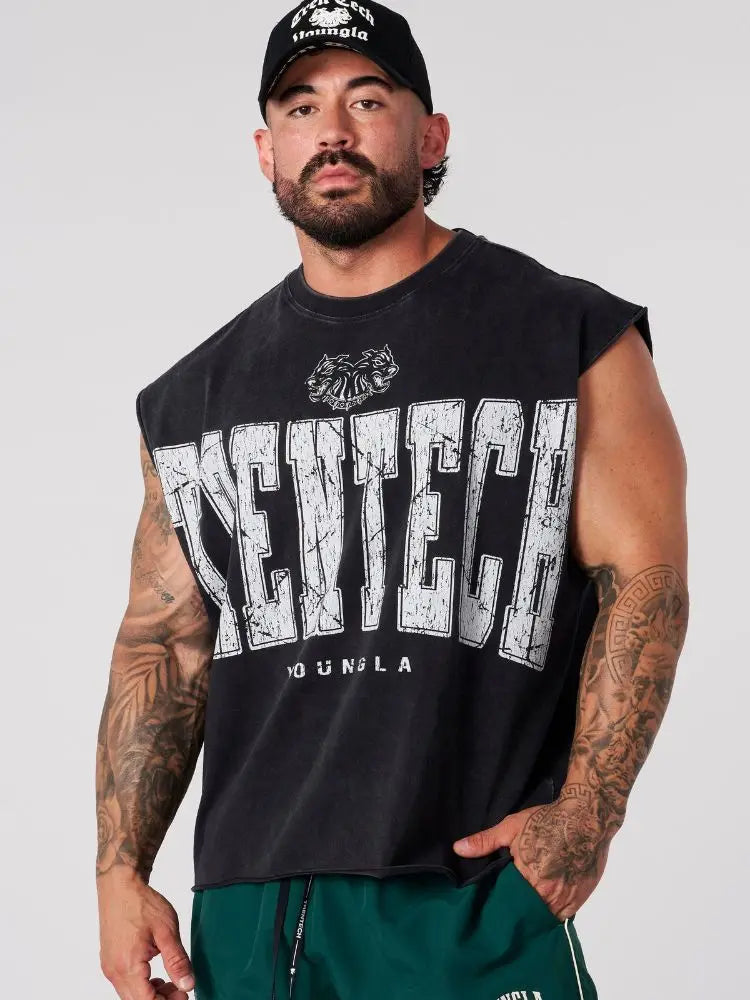 ALMASTRONG Men’s Oversized Sleeveless Top – Cotton Gym Training Waistcoat