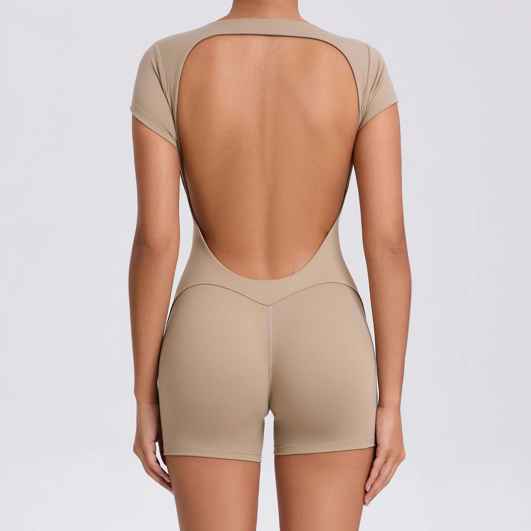 ALMASTRONG Women’s One-Piece Yoga Jumpsuit – Short Sleeve Open-Back Gym Outfit
