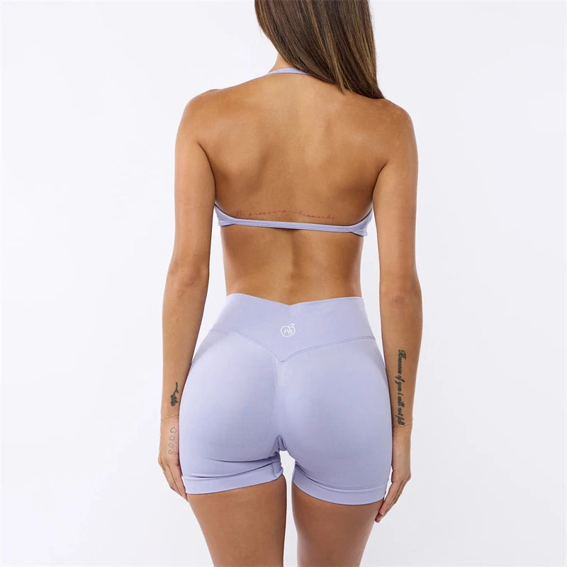 Bum Impact Bra and Shaping Short Set Women Backless Bra & Sports Shorts Sexy Female Seamless Yoga Sportswear Underwear Clothes - ALMASTRONG