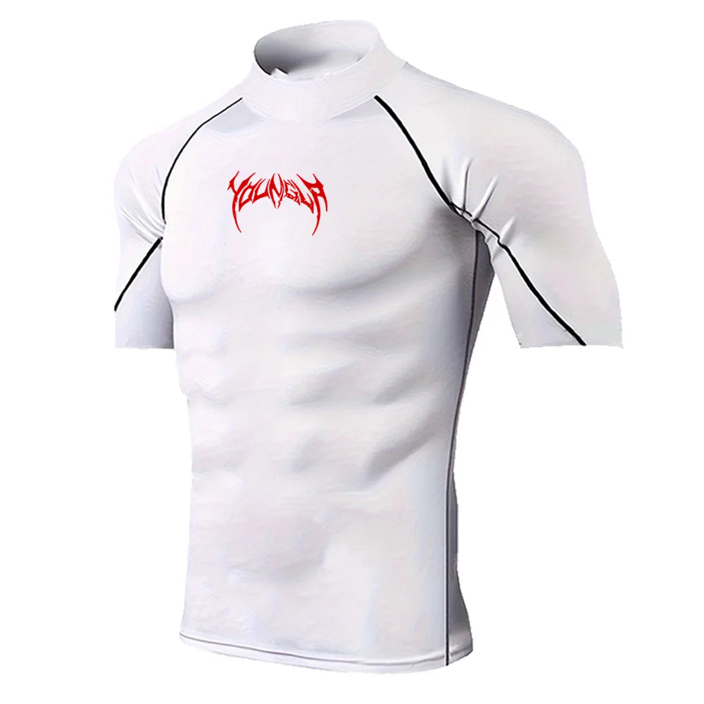 ALMASTRONG Men’s Gothic Compression T-Shirt – High-Neck Quick-Dry Training