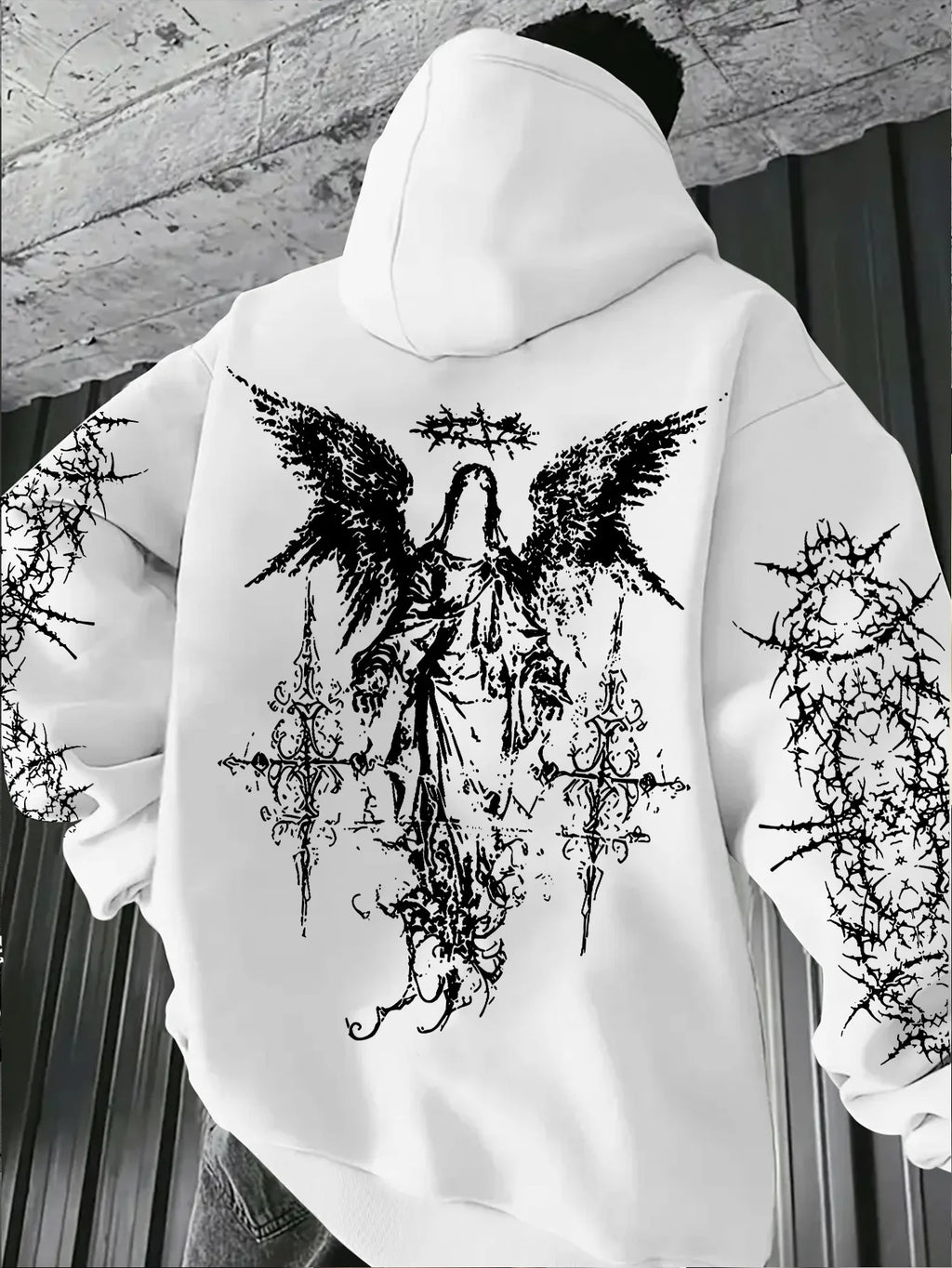 Gothic Style Angel Print Hoodies Men Women Outdoor Street Casual Sport Trend Hip-hop Couple Long-sleeve Autumn Winter Sweatshirt - ALMASTRONG