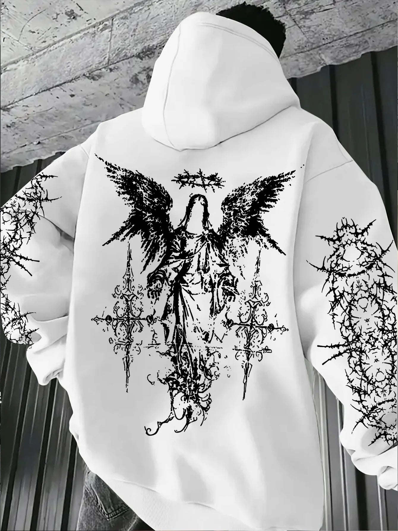 Gothic Style Angel Print Hoodies Men Women Outdoor Street Casual Sport Trend Hip-hop Couple Long-sleeve Autumn Winter Sweatshirt - ALMASTRONG