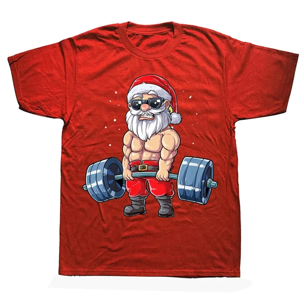 Funny Santa Weightlifting Christmas T-Shirt