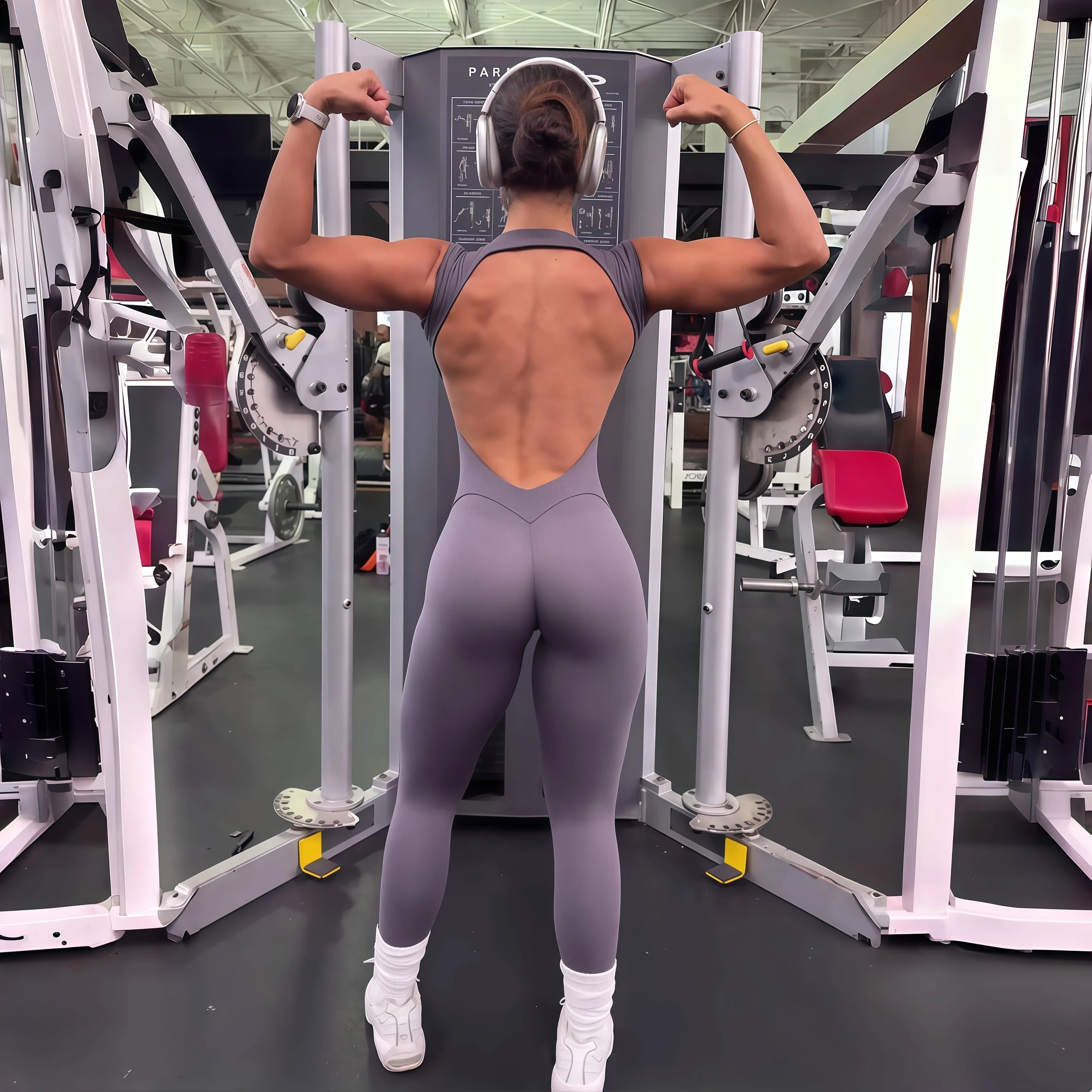 ALMASTRONG Women’s One-Piece Yoga Jumpsuit – Short Sleeve Open-Back Gym Outfit