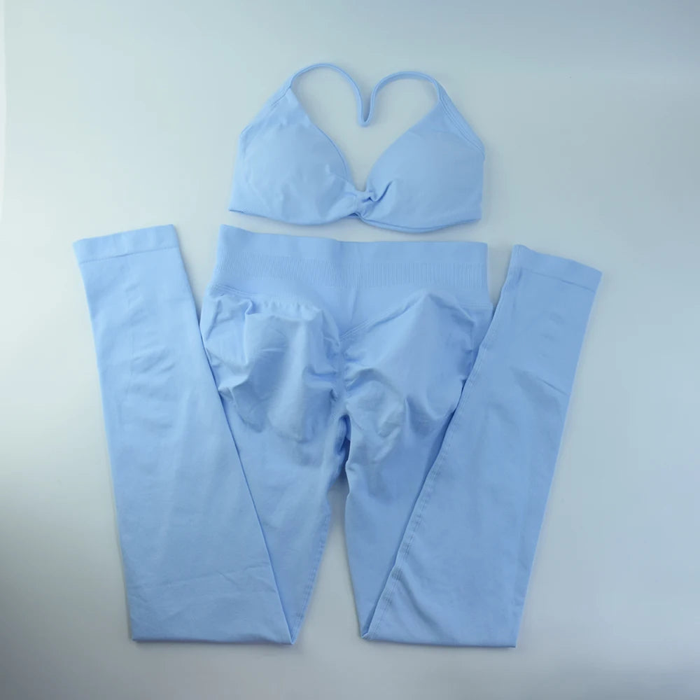 ALMASTRONG Women’s 2PCS Strappy Sports Bra Set – Seamless High-Support Gym Top