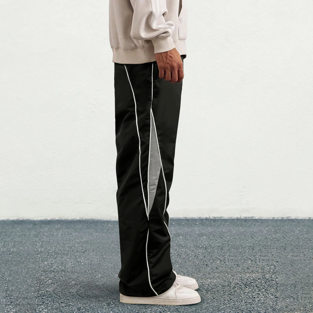 Men's Patchwork Wide Leg Pants Fashionable Casual Contrast Color Loose Sewing Elastic Waist Pants - ALMASTRONG