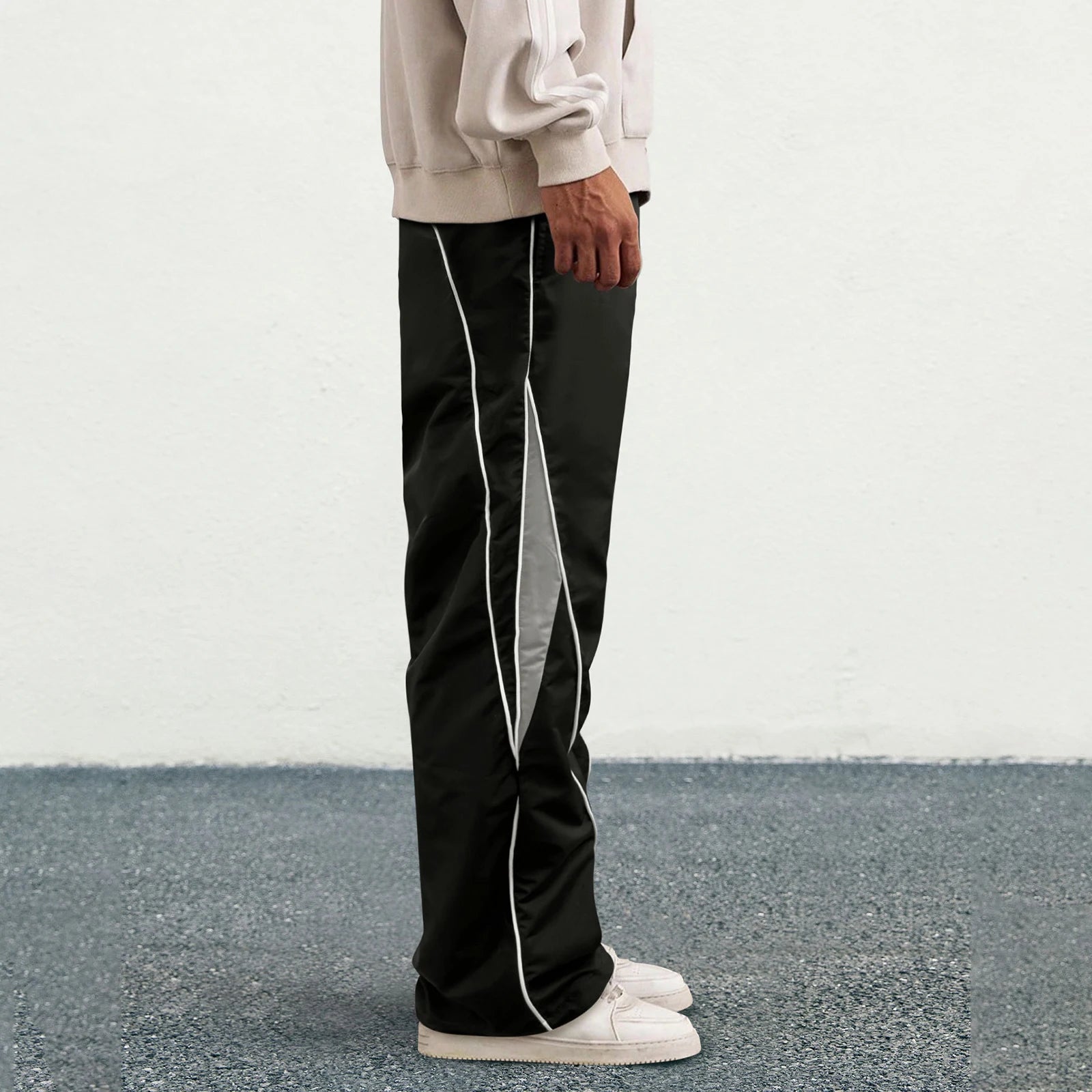 Men's Patchwork Wide Leg Pants Fashionable Casual Contrast Color Loose Sewing Elastic Waist Pants - ALMASTRONG