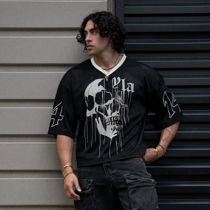 ALMASTRONG Men’s Oversized Mesh T-Shirt – Quick-Dry Sports Fitness Top