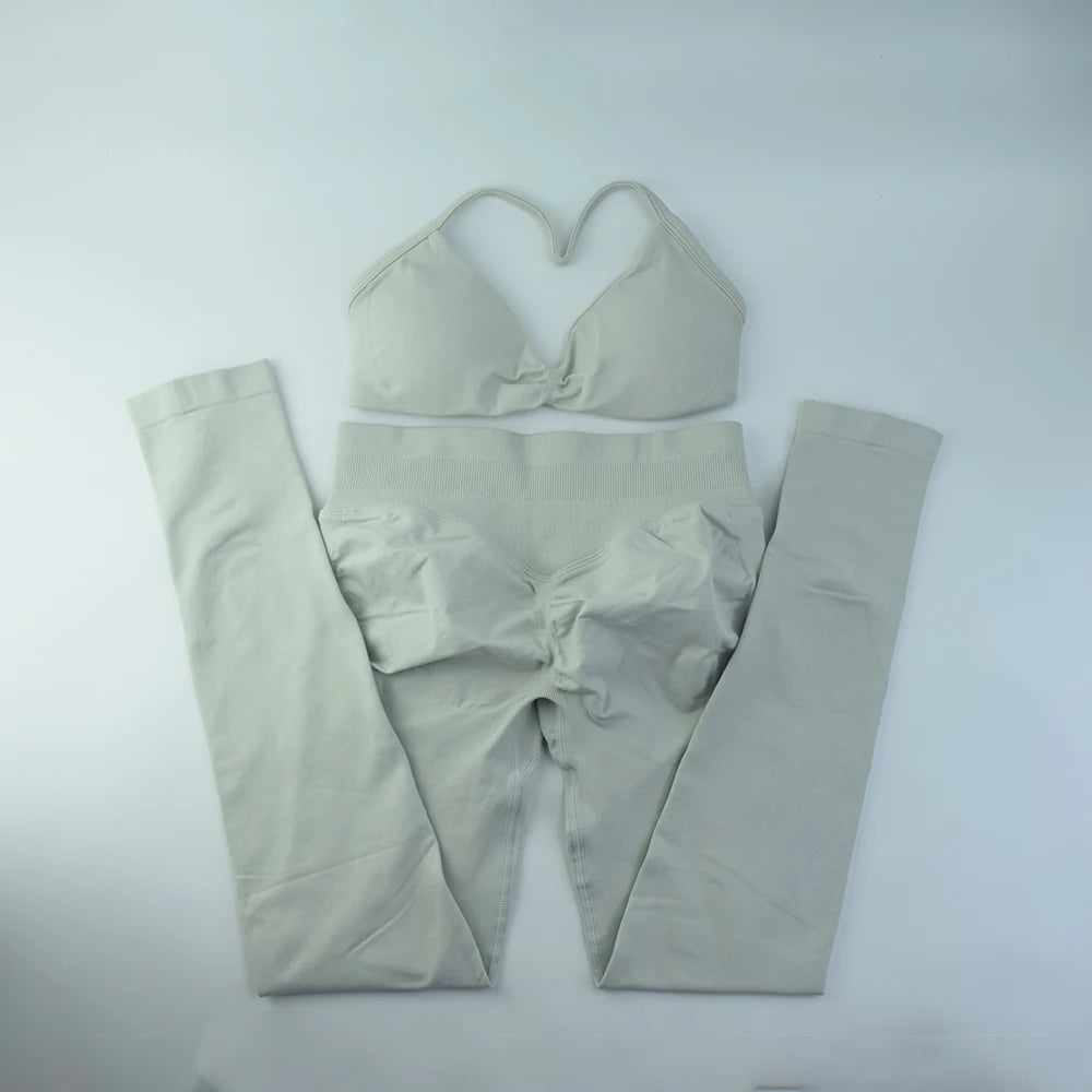 ALMASTRONG Women’s 2PCS Strappy Sports Bra Set – Seamless High-Support Gym Top