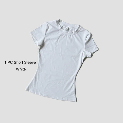 Quick-Drying Gym Leggings Set Sport Suit Short Sleeve Breathable