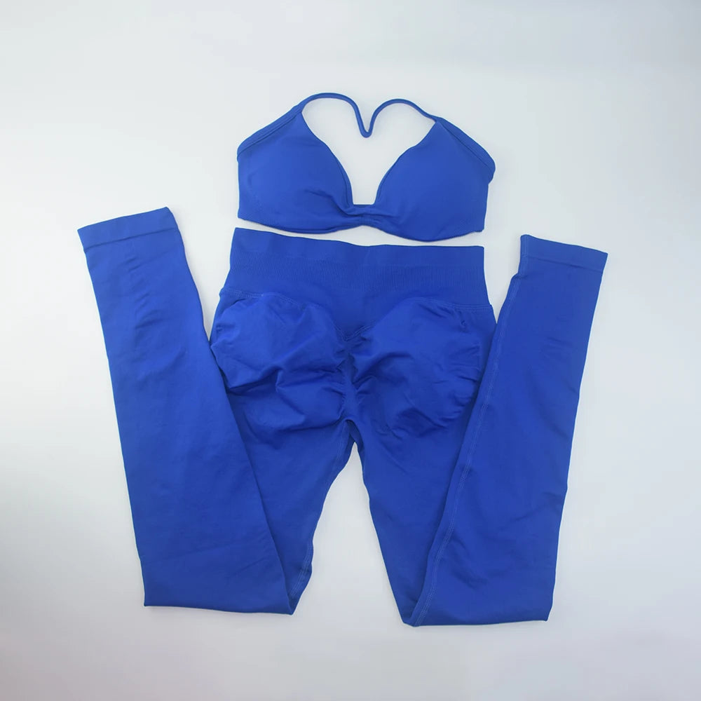 ALMASTRONG Women’s 2PCS Strappy Sports Bra Set – Seamless High-Support Gym Top