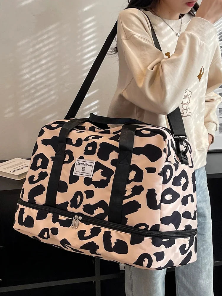 Spacious & Durable Women's Carry-On Travel Bag with Animal Print Nylon