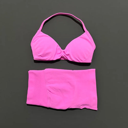 HISTELLO Gym Set 2 Piece Women Strappy Yoga Bra Top Workout Scrunch