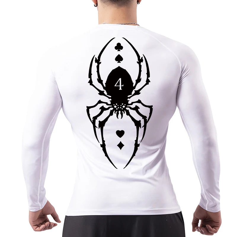 Spider Print Compression Shirt for Men Sporty Quick Dry Long Sleeve