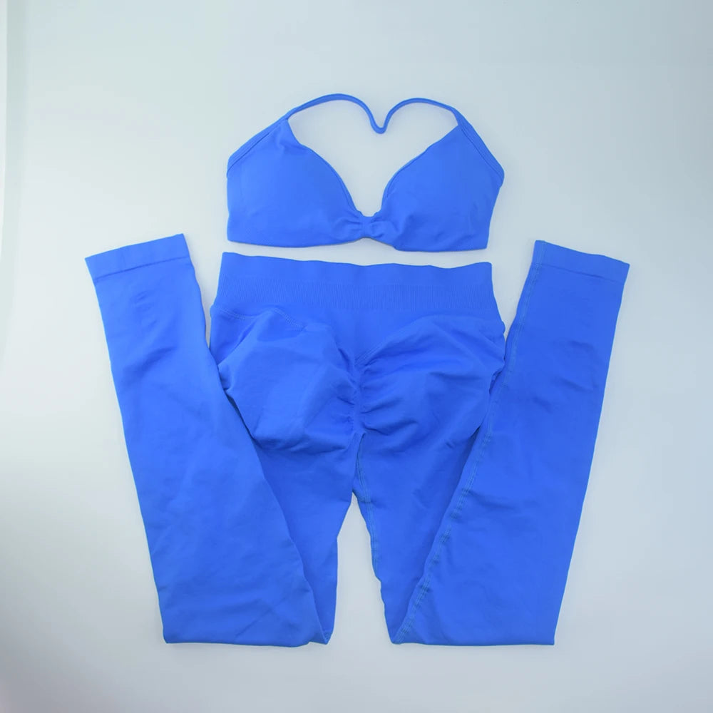 ALMASTRONG Women’s 2PCS Strappy Sports Bra Set – Seamless High-Support Gym Top