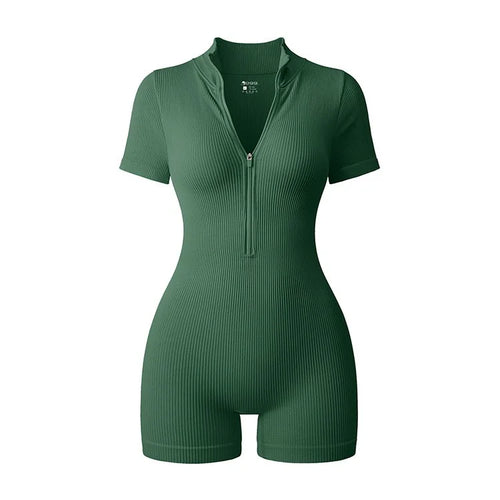 Women’s Yoga Jumpsuit 2025 – Short Sleeve Zipper Sportswear