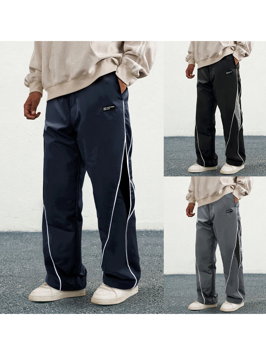 Men's Patchwork Wide Leg Pants Fashionable Casual Contrast Color Loose Sewing Elastic Waist Pants - ALMASTRONG